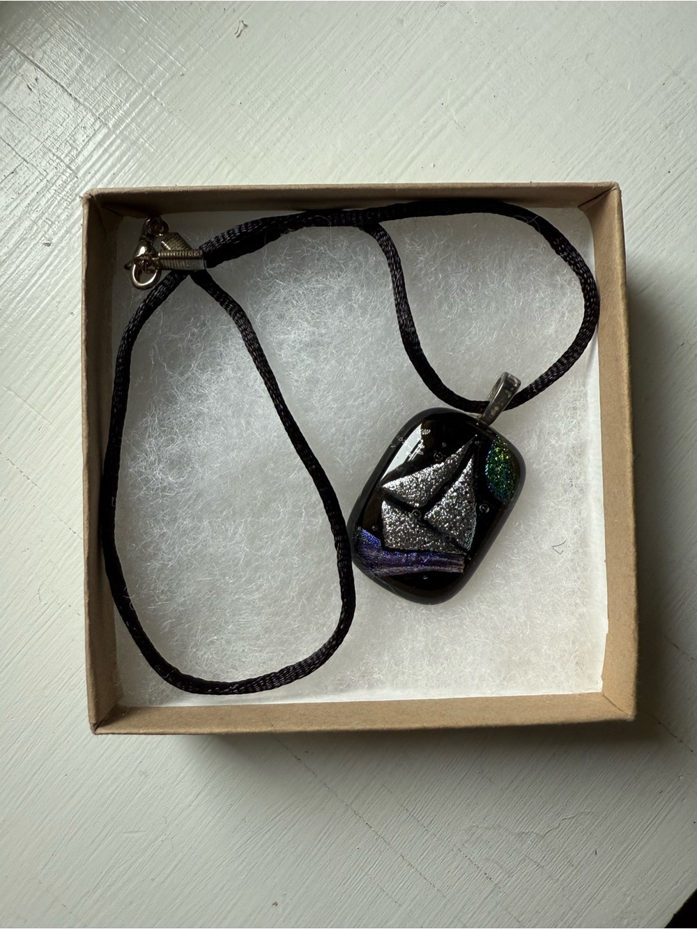 Handmade Black Glass Pendant Necklace with Silver Sailboat Accent